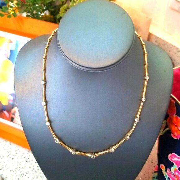 14 k GOLD CHOKER WITH DIAMONDS!!! VINTAGE PIECE FROM MY FAMILY COLLECTION!!! - Picture 1 of 4